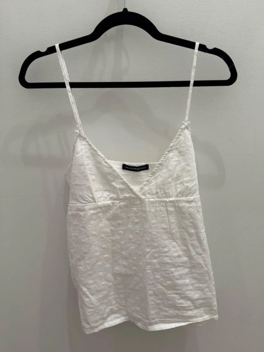 Brandy Melville White Embroidered Spaghetti Strap Cami